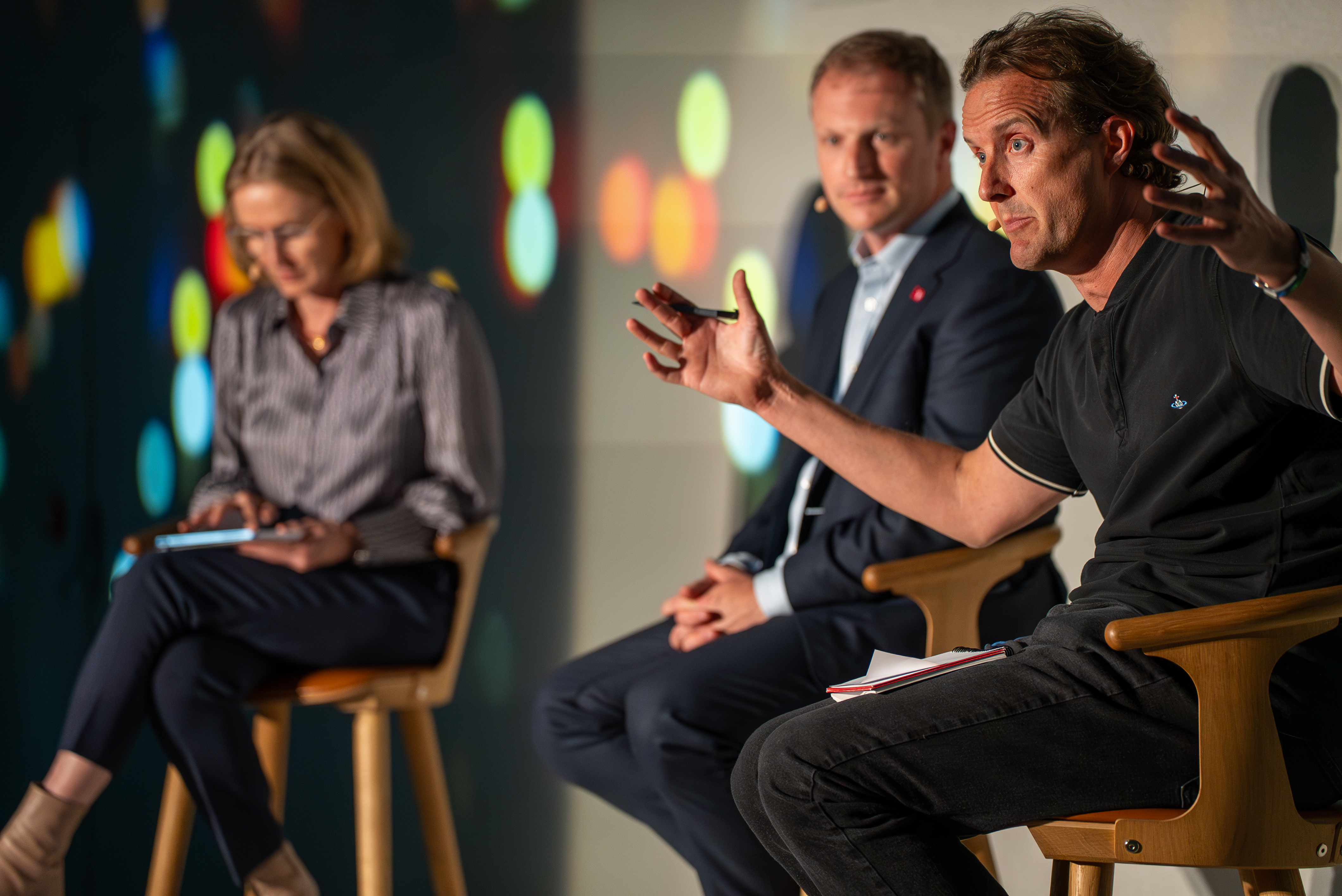 Simon Rogerson talking during the panel session with Jon Cleborne and Robyn Laidlaw 