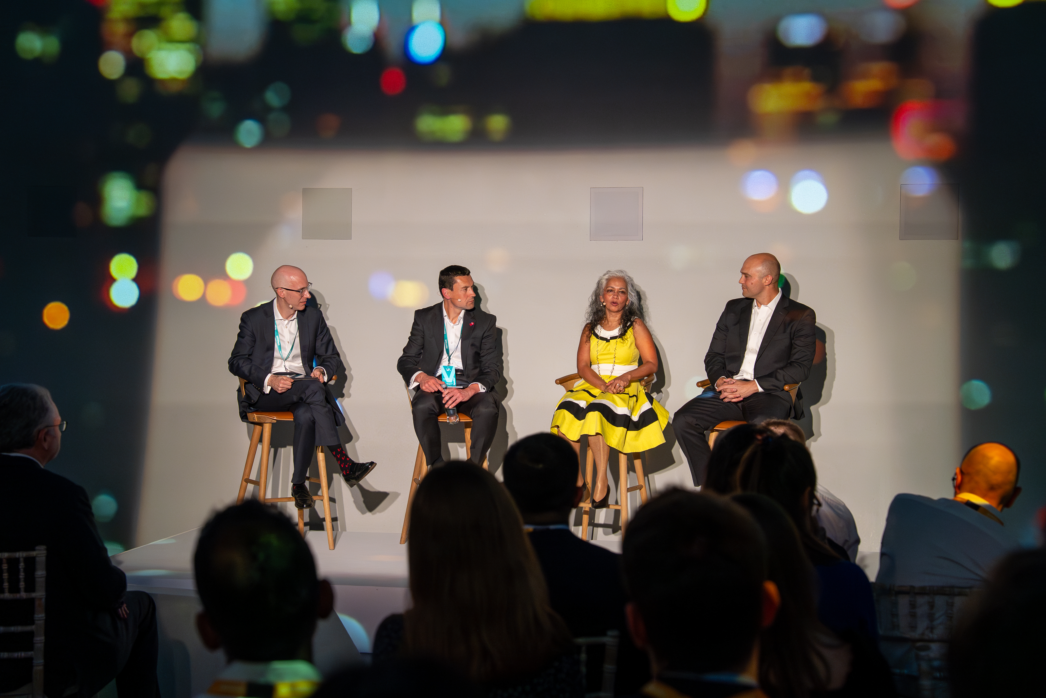 Seb Lewis, Roger Hallam, Jumana Saleheen and Jon Cambras talking on stage