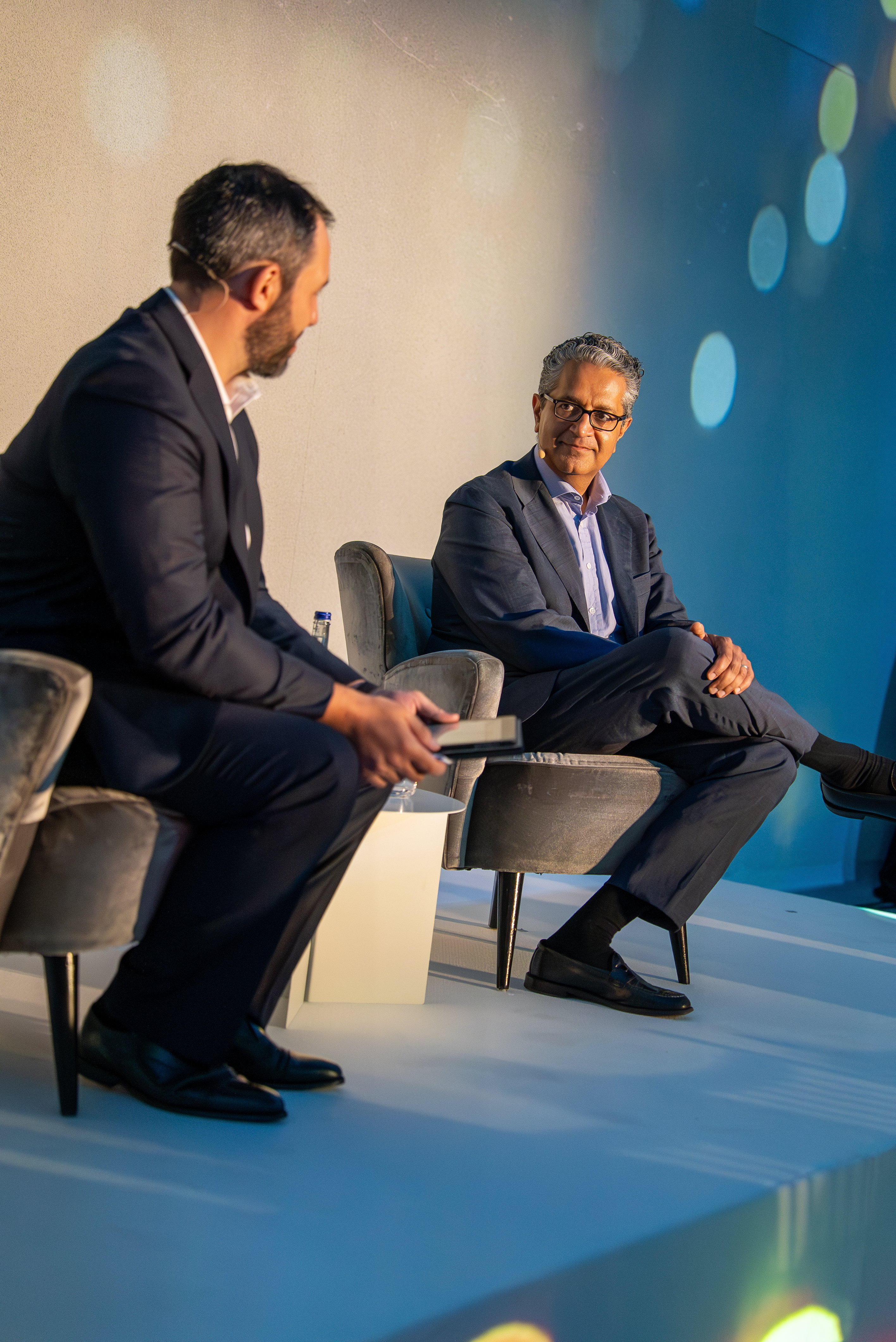 Salim Ramji and Doug Abbot in conversation during the Q and A session